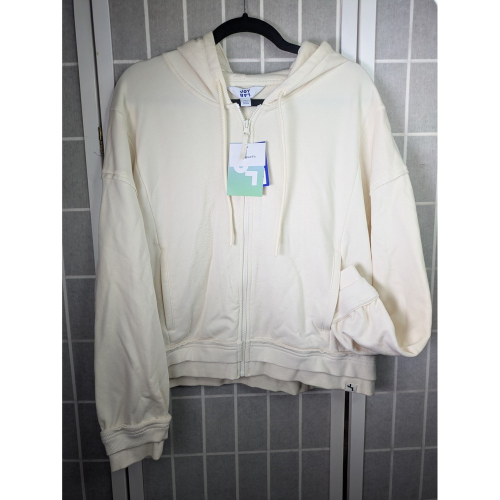 JoyLab Women Cream Cropped Zip Up Hoodie Jet Stream Large NWT Activewear Sporty